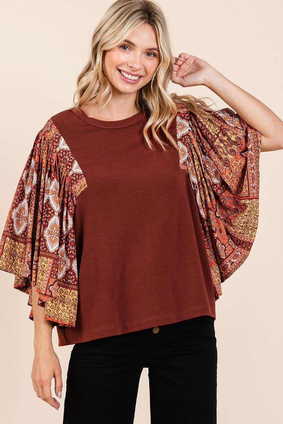 Paisley Patchwork Flutter Sleeve Top - Milly's Boutique