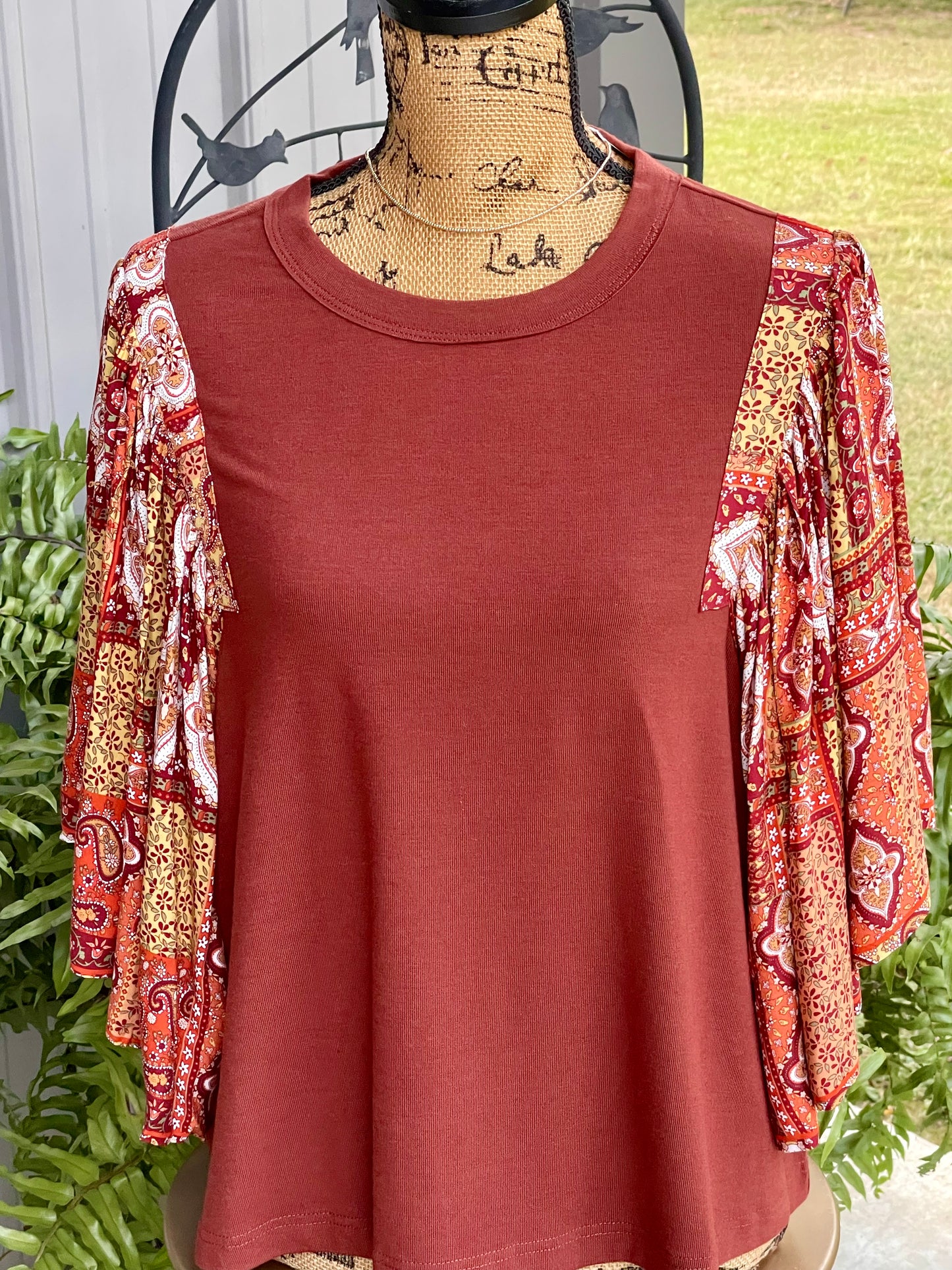 Paisley Patchwork Flutter Sleeve Top - Milly's Boutique
