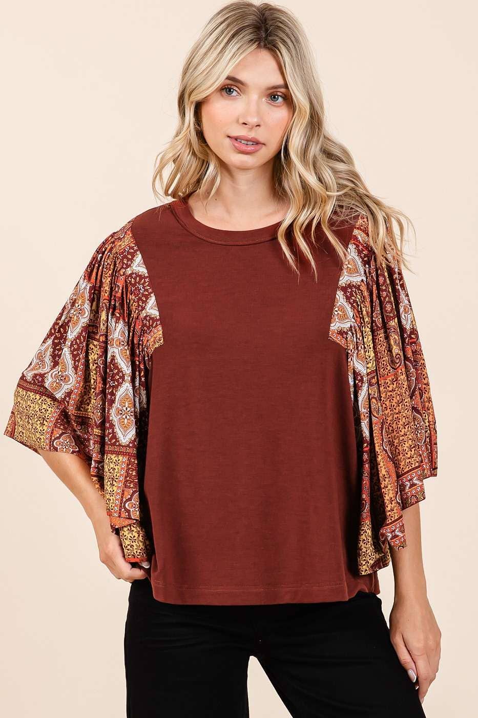 Paisley Patchwork Flutter Sleeve Top - Milly's Boutique