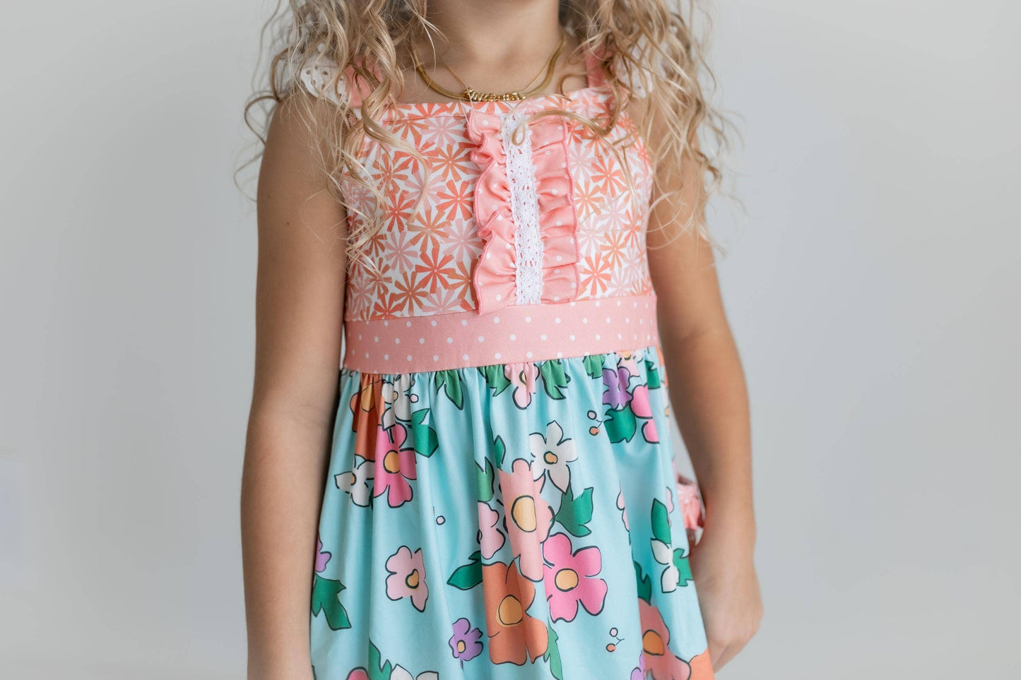 Peach & Teal Floral Stripe Ruffle Lace Pocket Capri Set - Milly's Boutique