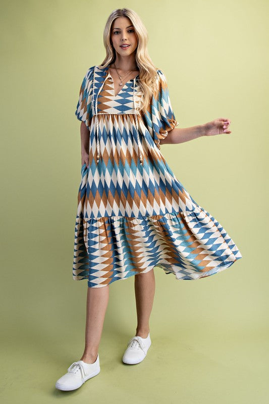 Sandy Diamond Print Midi Dress - Milly's Boutique