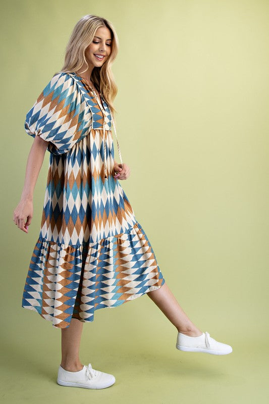 Sandy Diamond Print Midi Dress - Milly's Boutique
