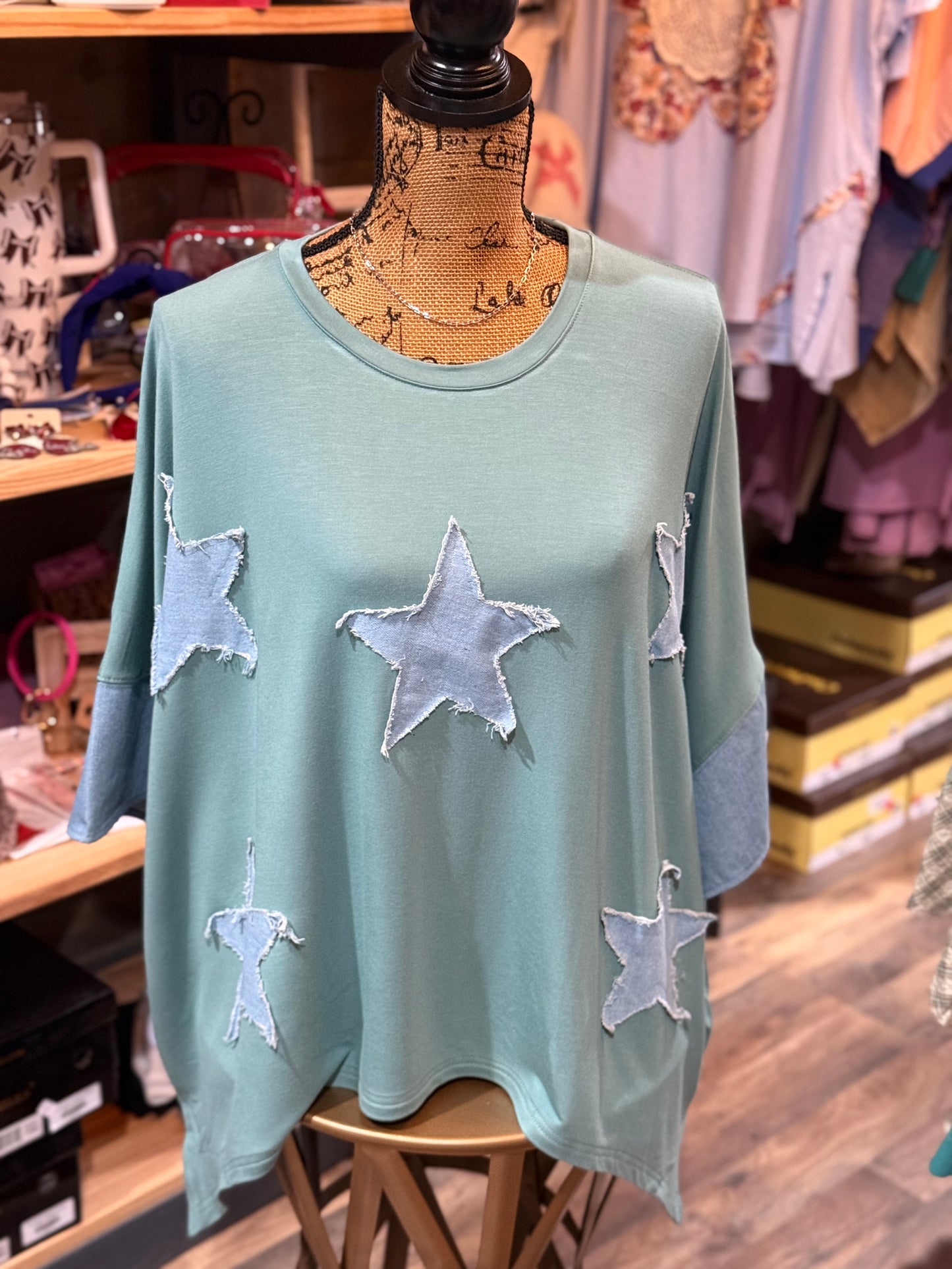 Star Acid Washed Denim Plus Top - Milly's Boutique