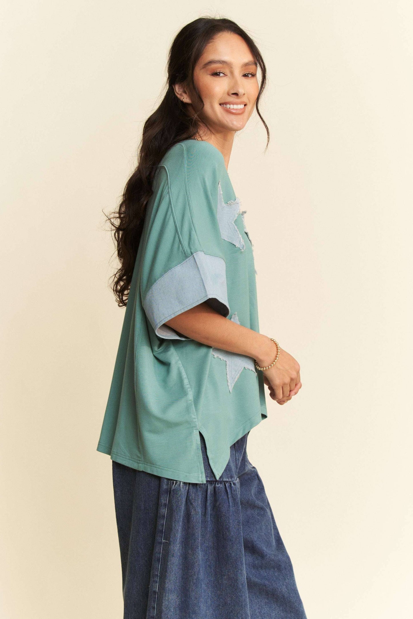 Star Acid Washed Denim Plus Top - Milly's Boutique