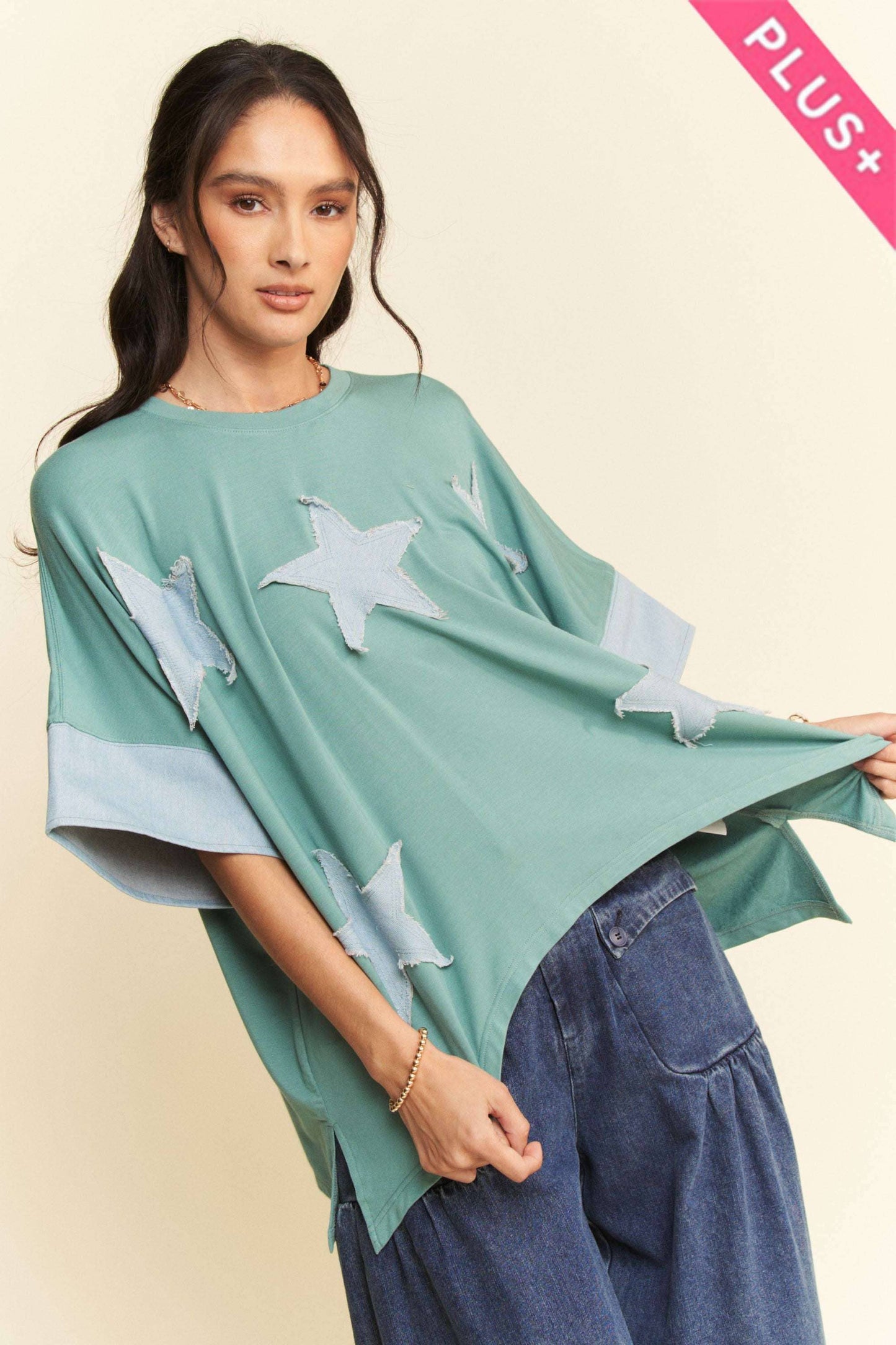 Star Acid Washed Denim Plus Top - Milly's Boutique