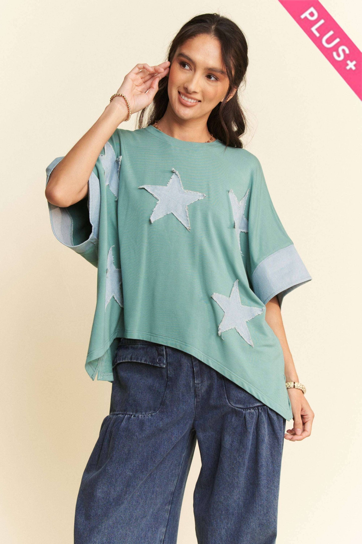 Star Acid Washed Denim Plus Top - Milly's Boutique