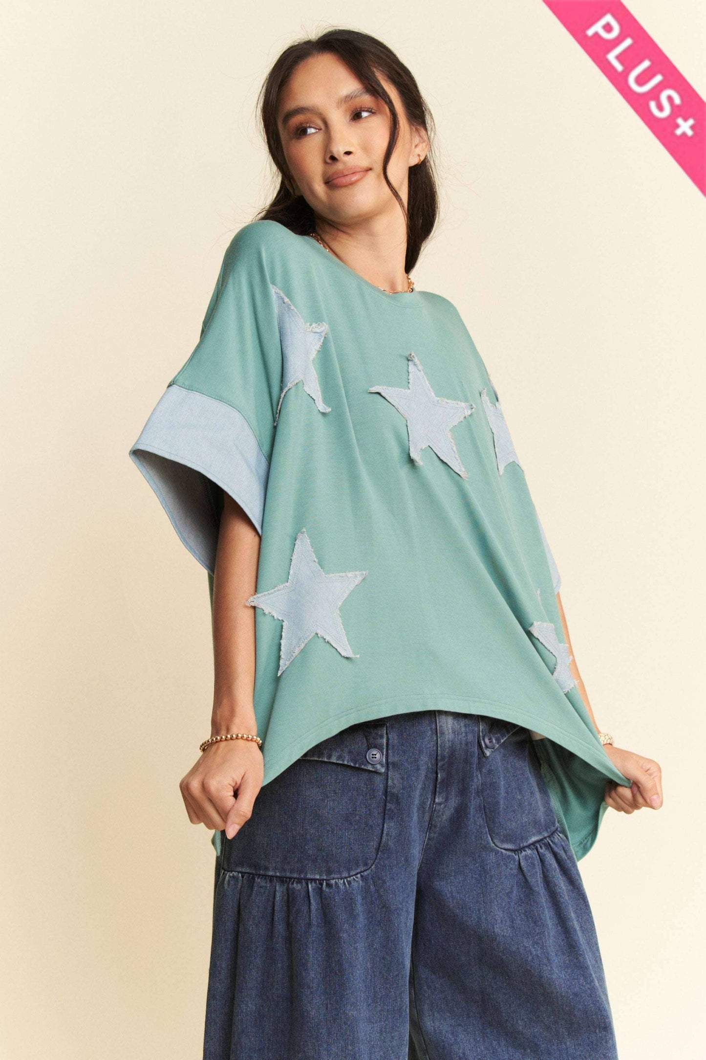 Star Acid Washed Denim Plus Top - Milly's Boutique