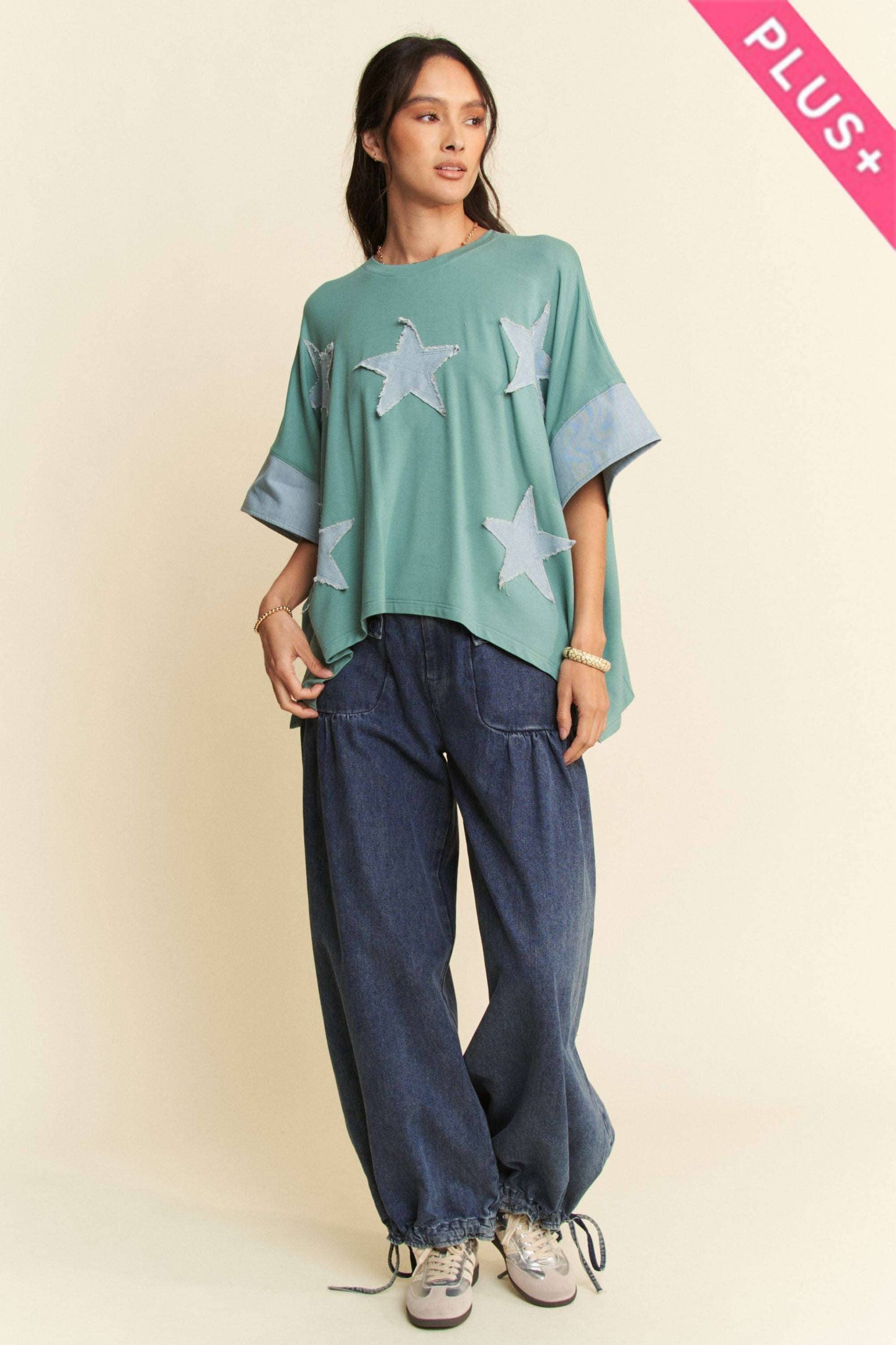 Star Acid Washed Denim Plus Top - Milly's Boutique