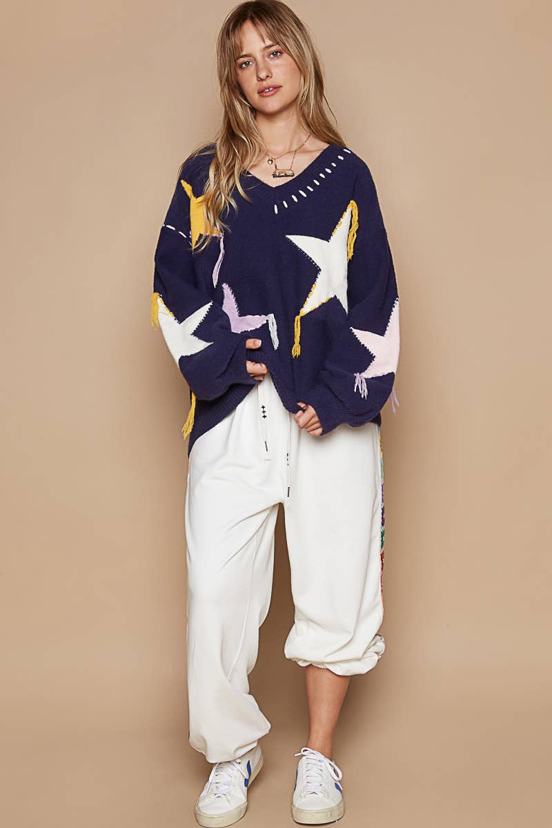 Star Fringed Oversized Sweater - Milly's Boutique