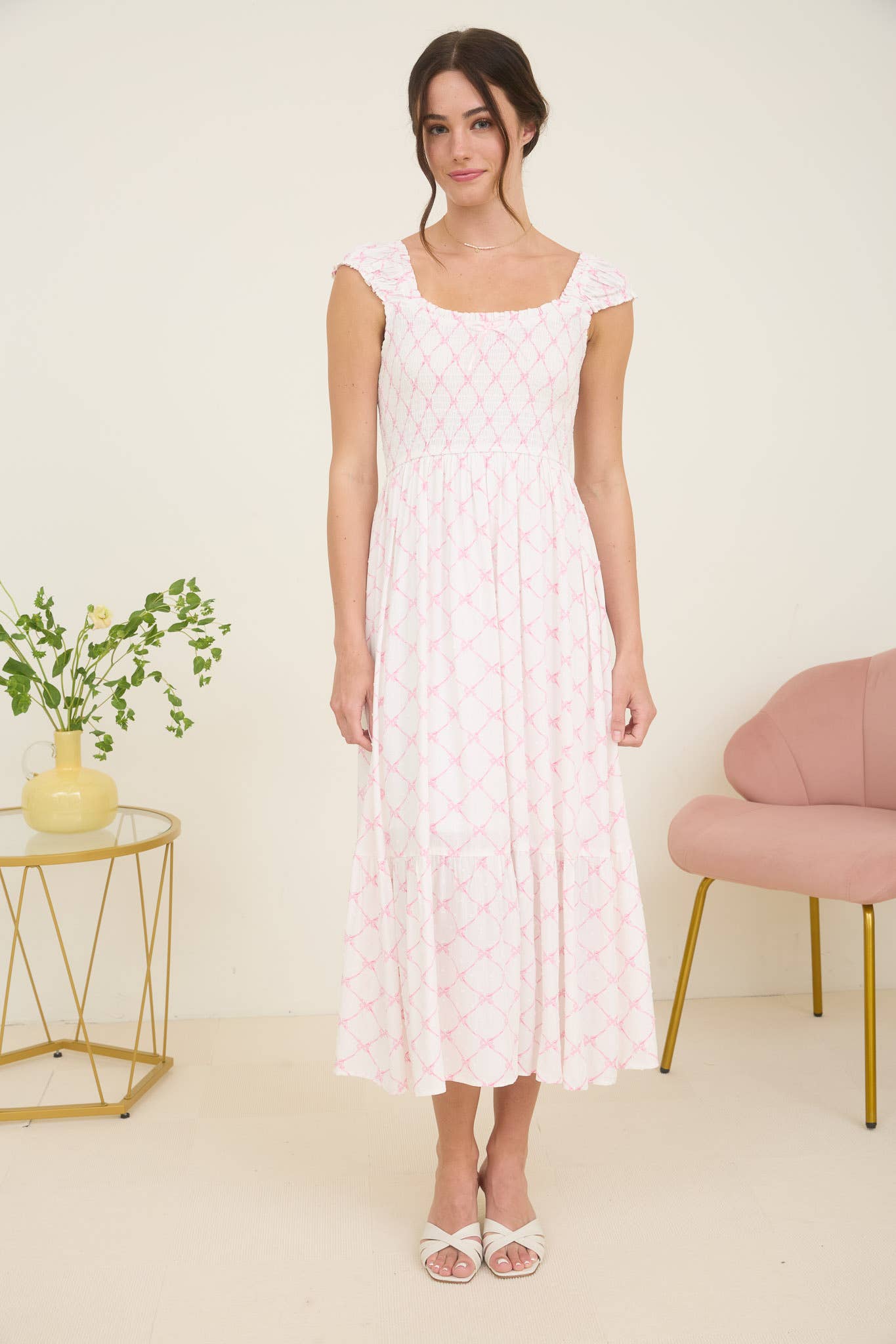 The Bow Smocked Midi - Milly's Boutique
