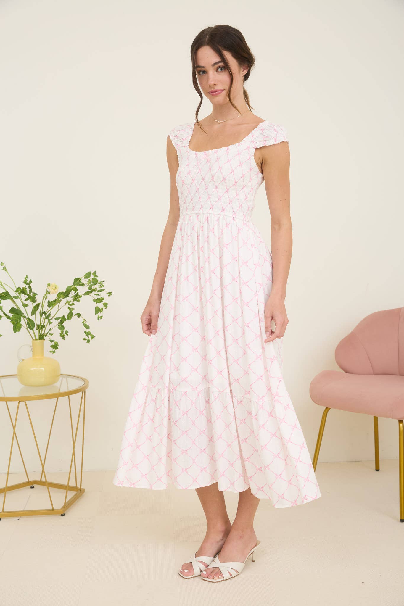 The Bow Smocked Midi - Milly's Boutique