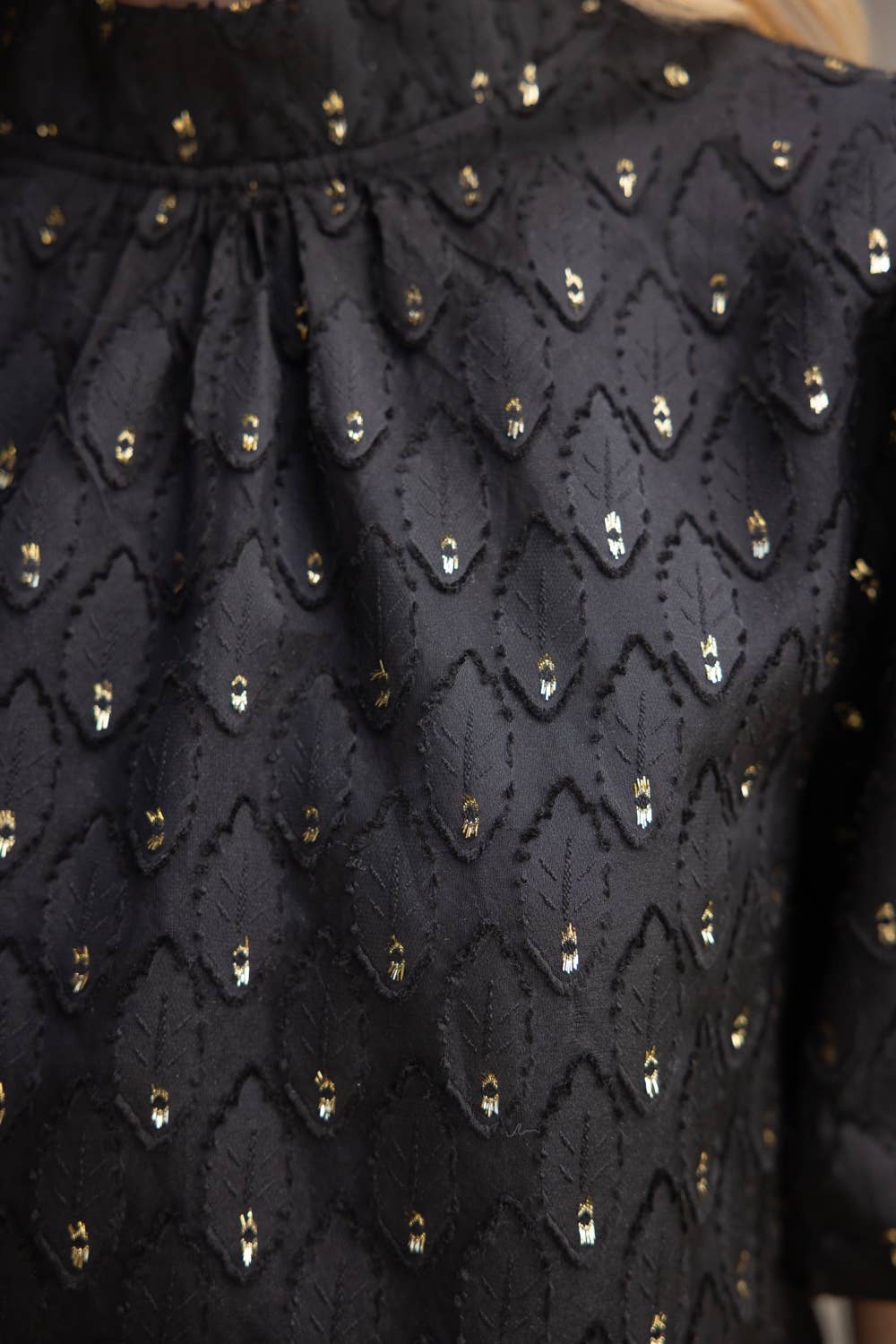 The Gold Feather Textured Bubble Sleeve Dress - Milly's Boutique