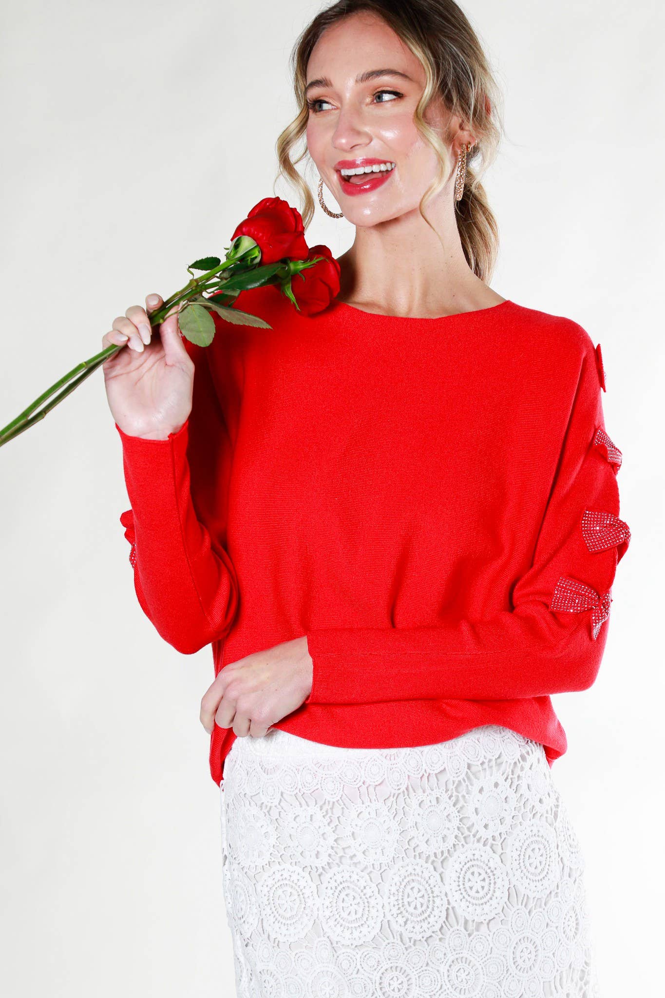 The Rhinestone Bow Detail Sweater - Milly's Boutique
