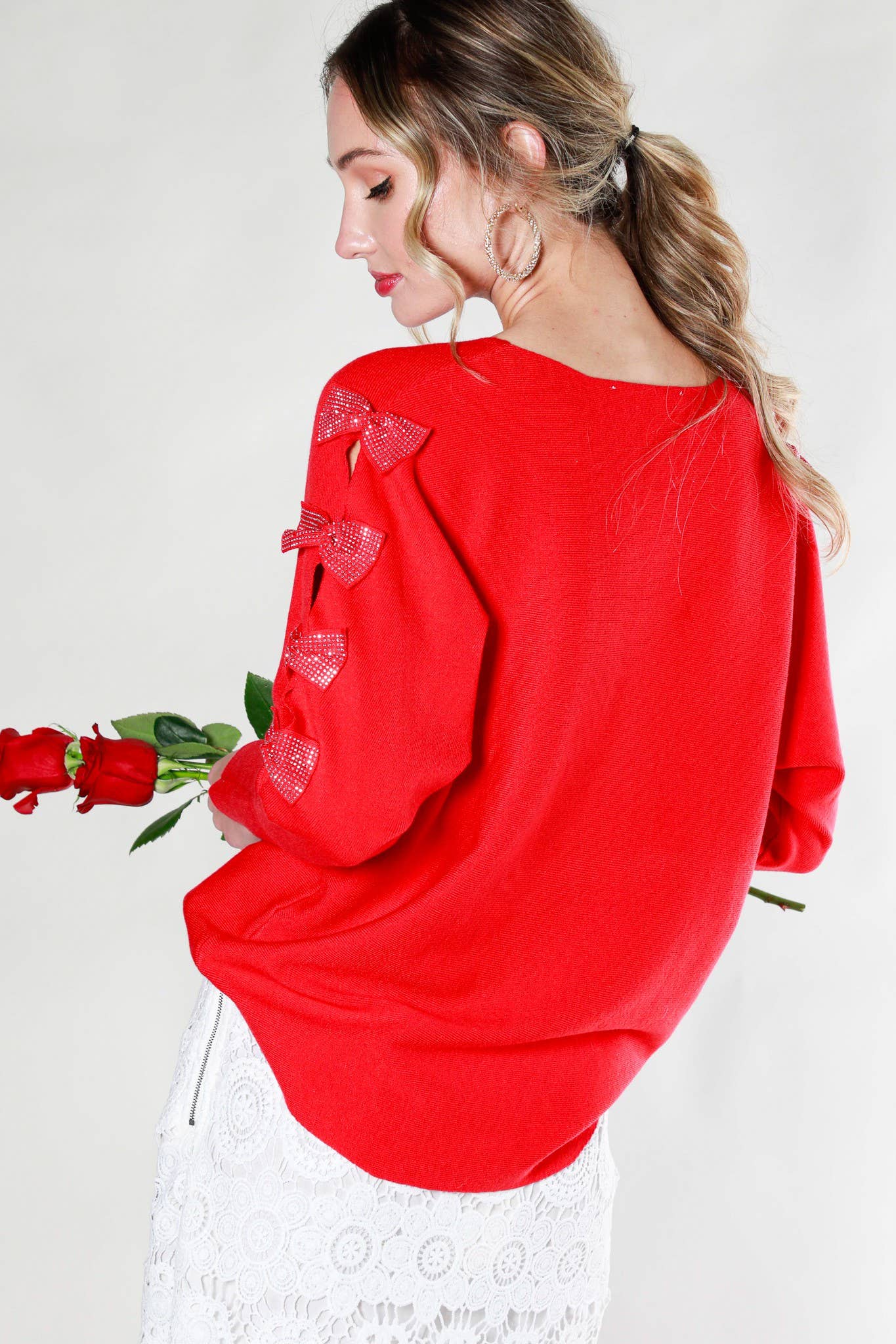 The Rhinestone Bow Detail Sweater - Milly's Boutique