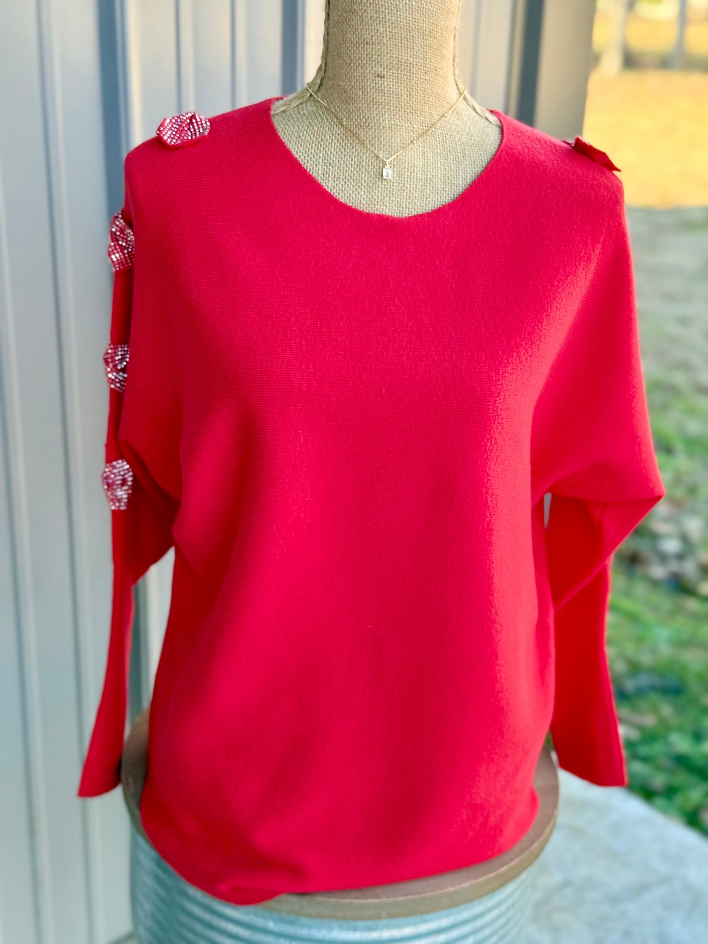 The Rhinestone Bow Detail Sweater - Milly's Boutique
