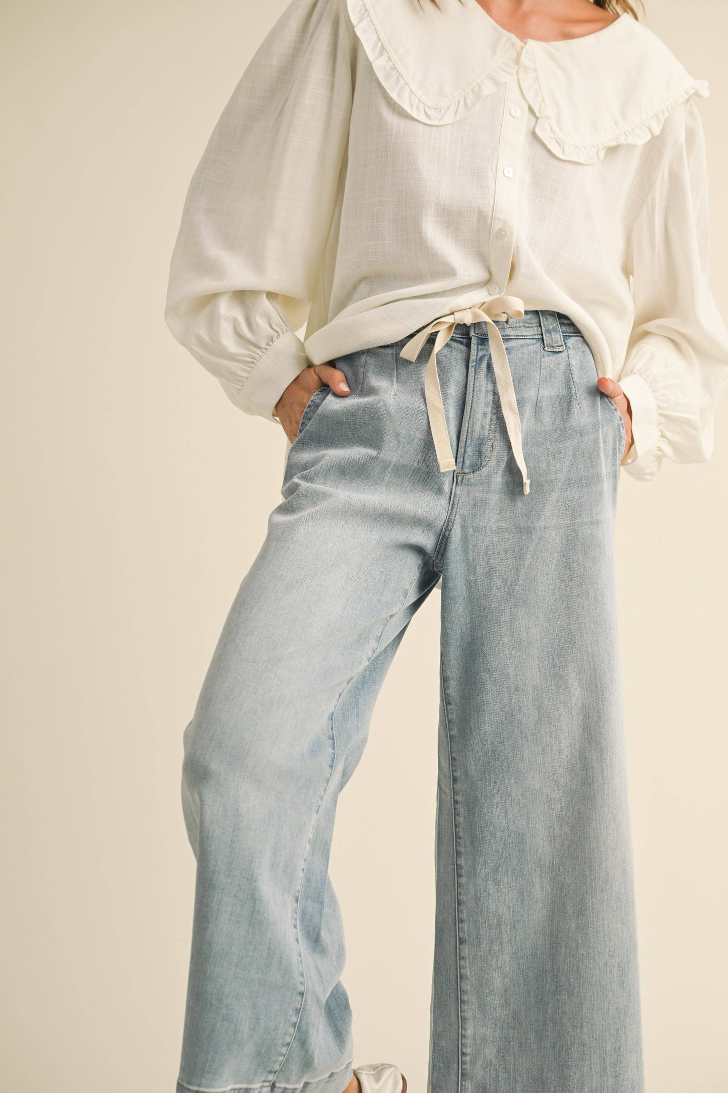 The Washed Denim Front Tie Pant - Milly's Boutique
