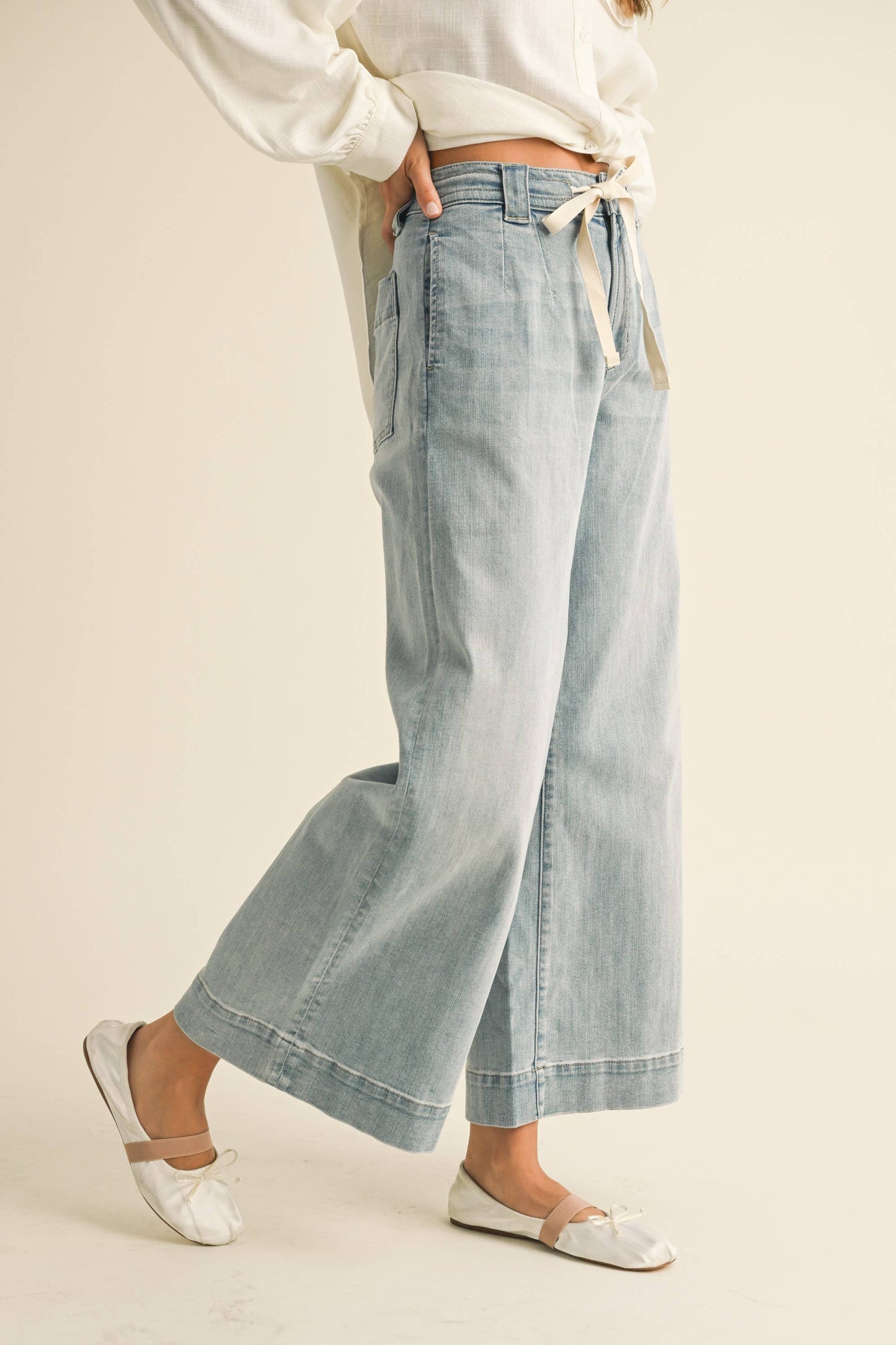 The Washed Denim Front Tie Pant - Milly's Boutique
