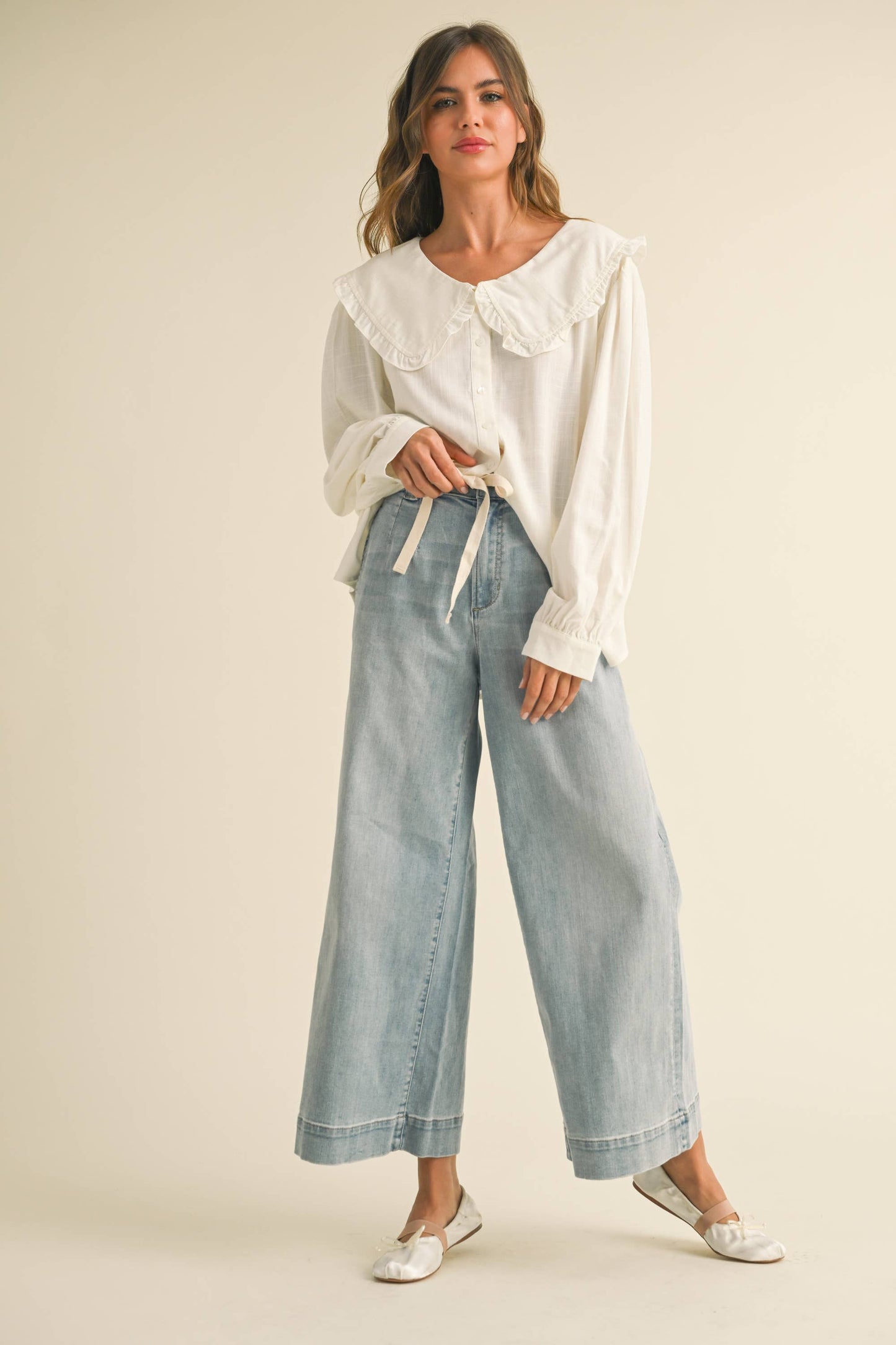The Washed Denim Front Tie Pant - Milly's Boutique