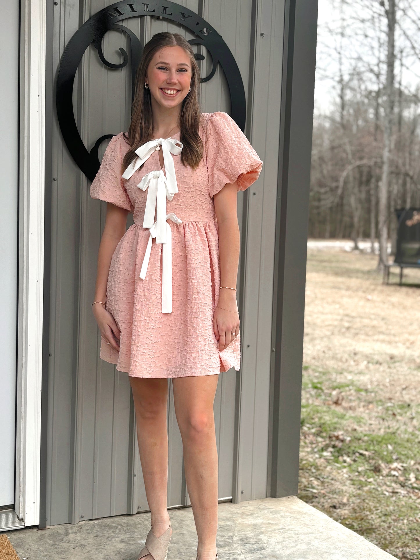 Vicki Bow Textured Dress - Milly's Boutique