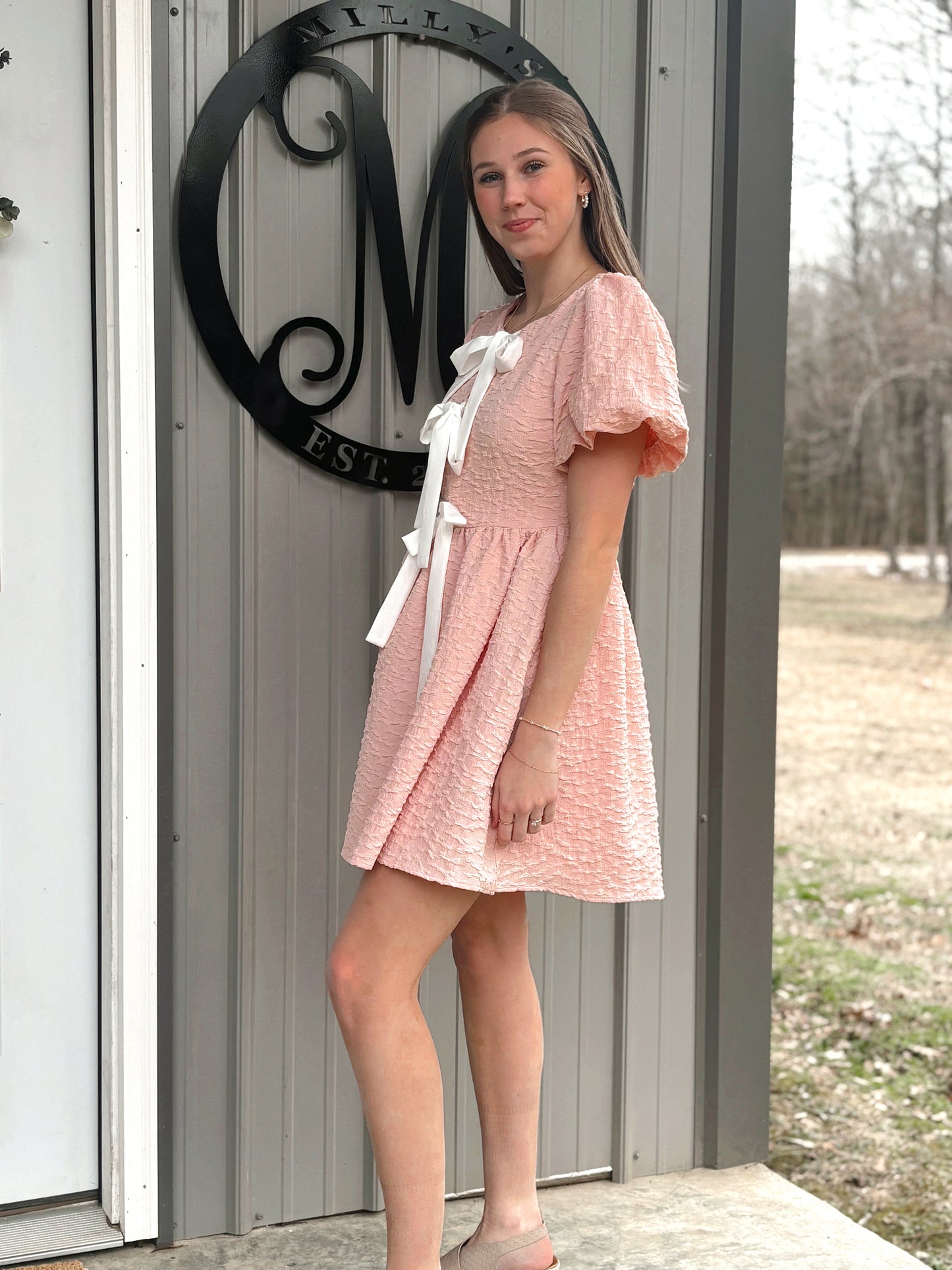 Vicki Bow Textured Dress - Milly's Boutique