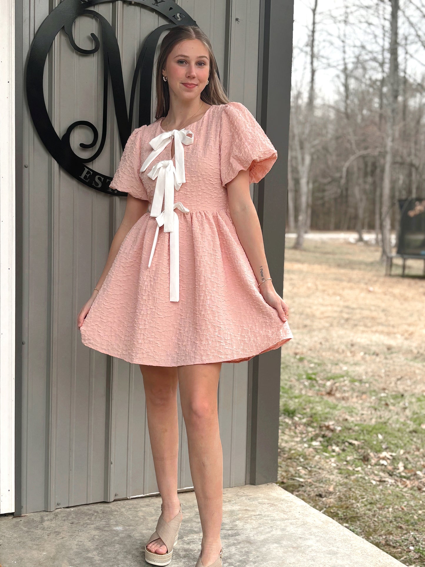 Vicki Bow Textured Dress - Milly's Boutique