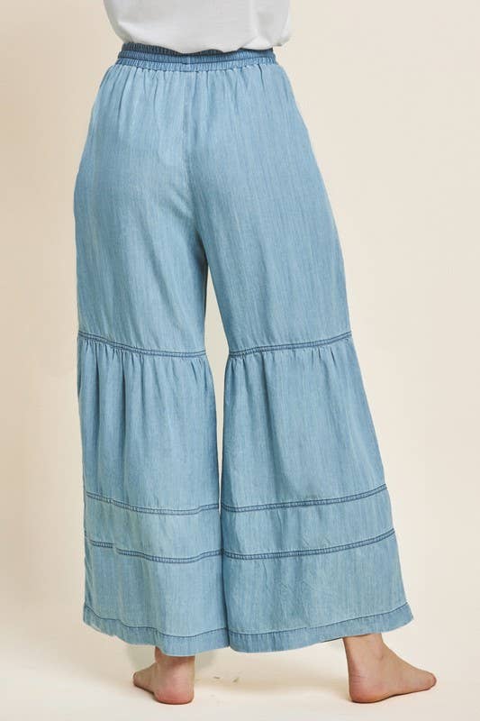 Washed Denim Tiered Wide Leg Pants - Milly's Boutique