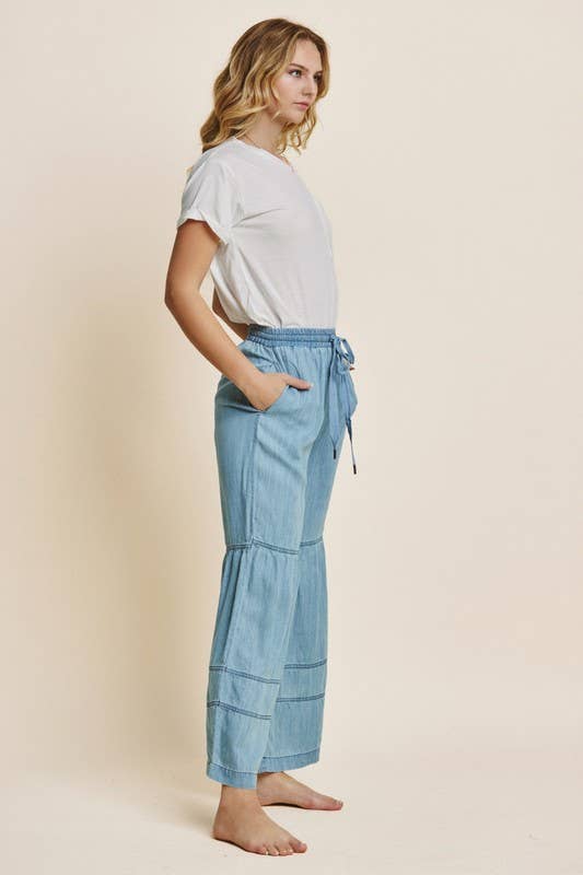 Washed Denim Tiered Wide Leg Pants - Milly's Boutique