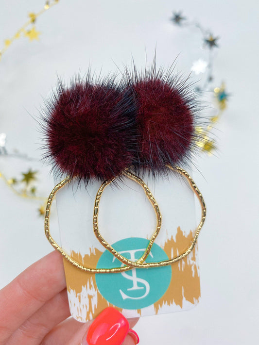Maroon Gameday Puff Hoops - Milly's Boutique