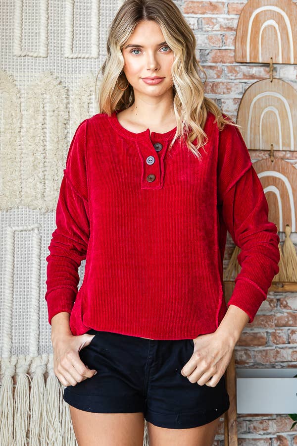 Anna Chenille Plus Size Henley - Milly's Boutique
