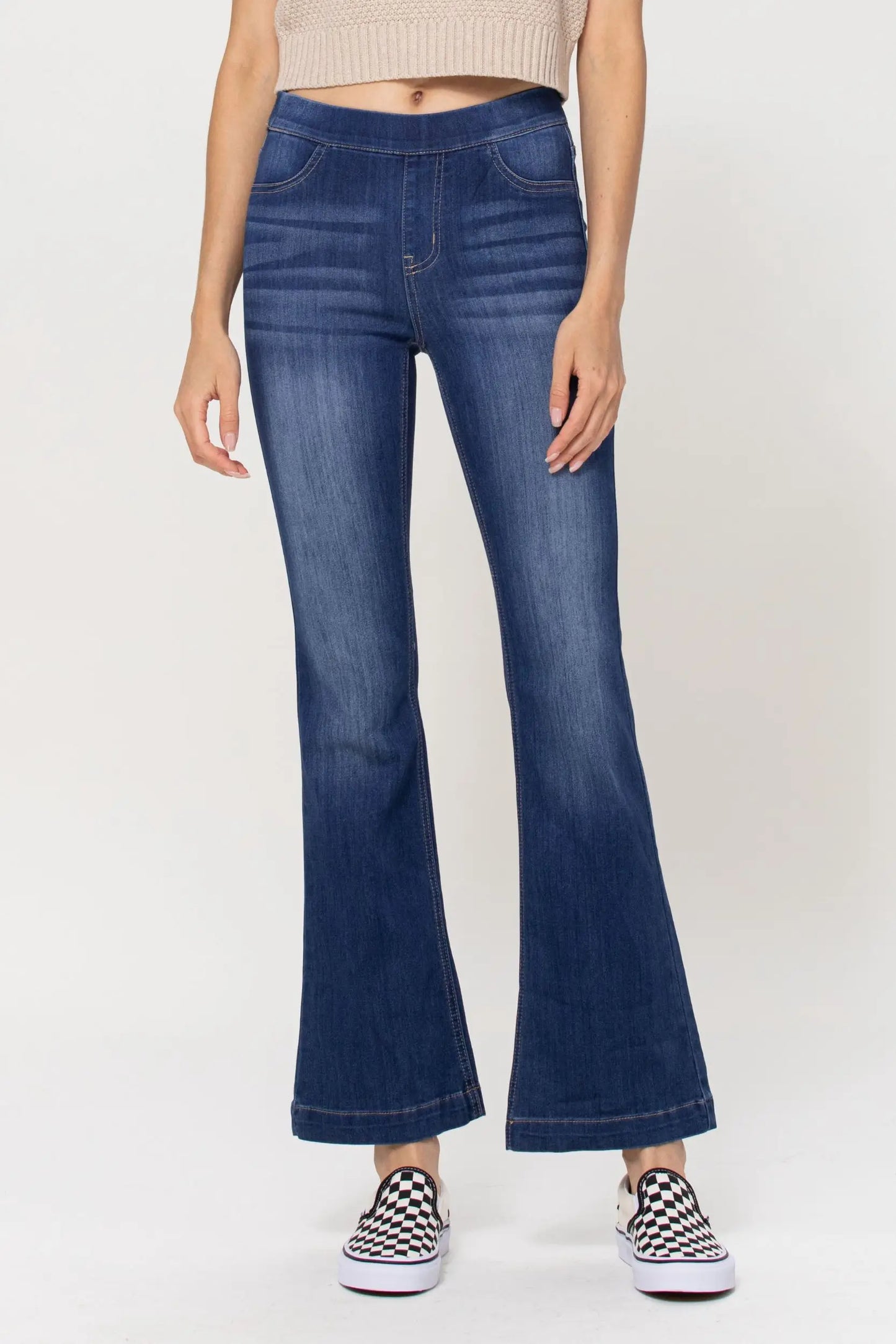 Pull On Dark Wash Flares- 30" - Milly's Boutique