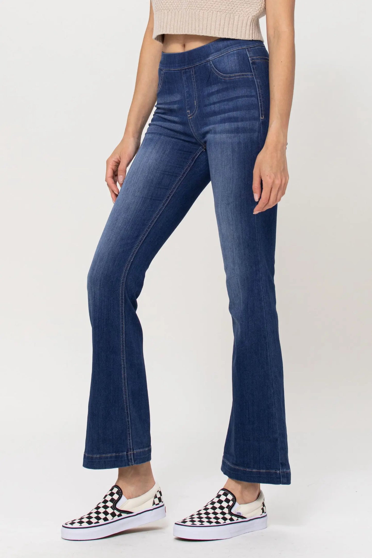 Pull On Dark Wash Flares- 30" - Milly's Boutique