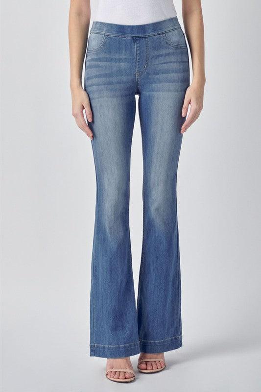 Pull On Jean Medium Wash Flares - 33" - Milly's Boutique