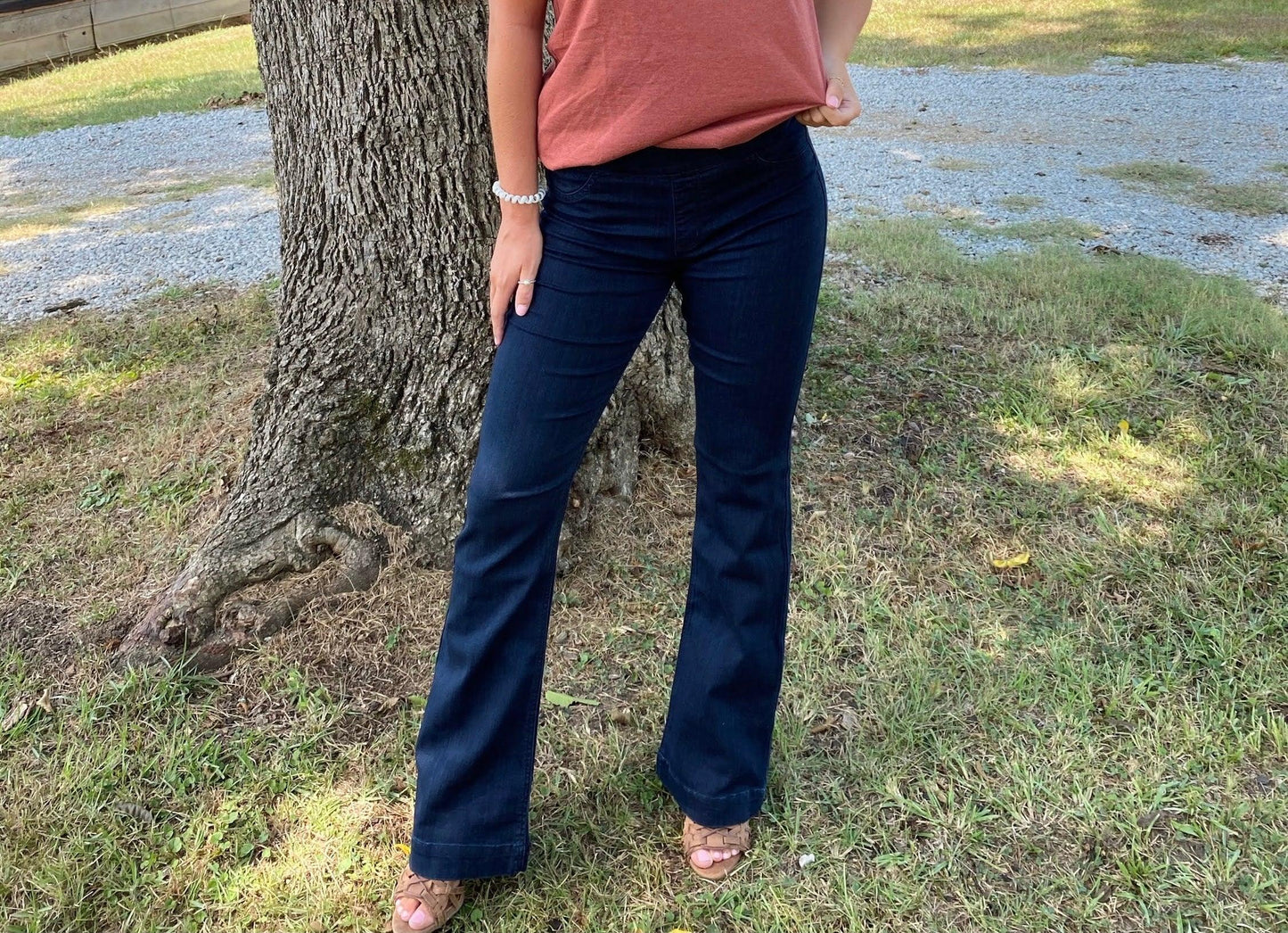 Pull On Super Dark Wash Flares -33" - Milly's Boutique