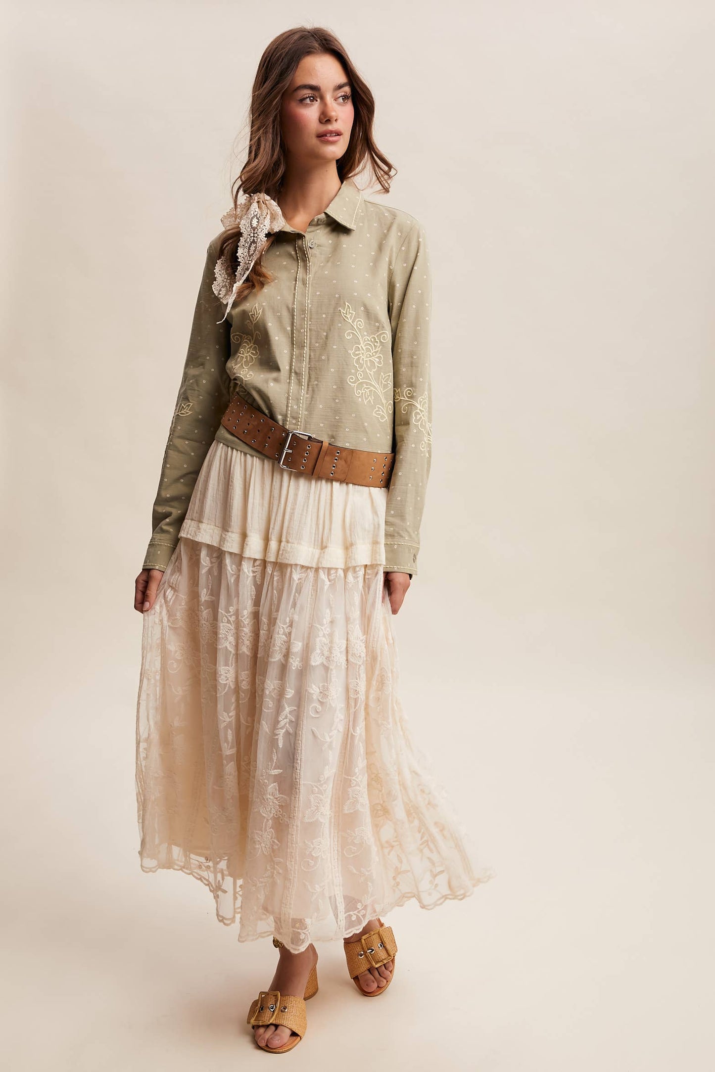 Vintage Floral Embroidered Maxi Skirt