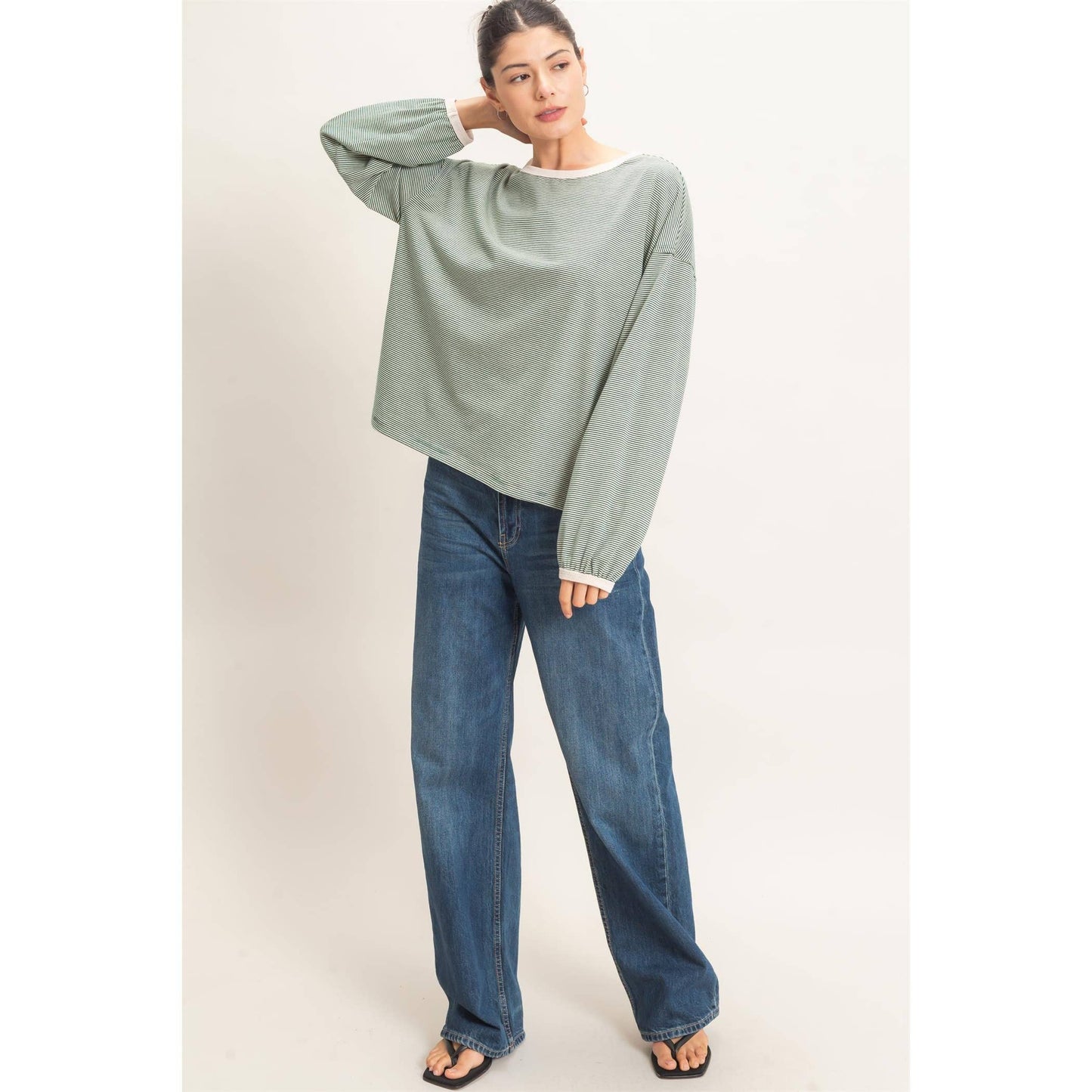 Kendra Striped Boat Neck Top