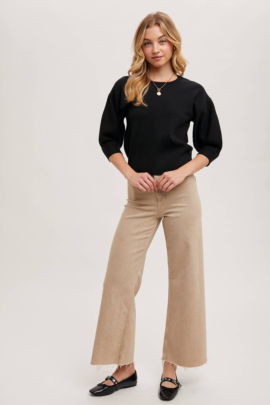 Black Puffed Sleeve Sweater