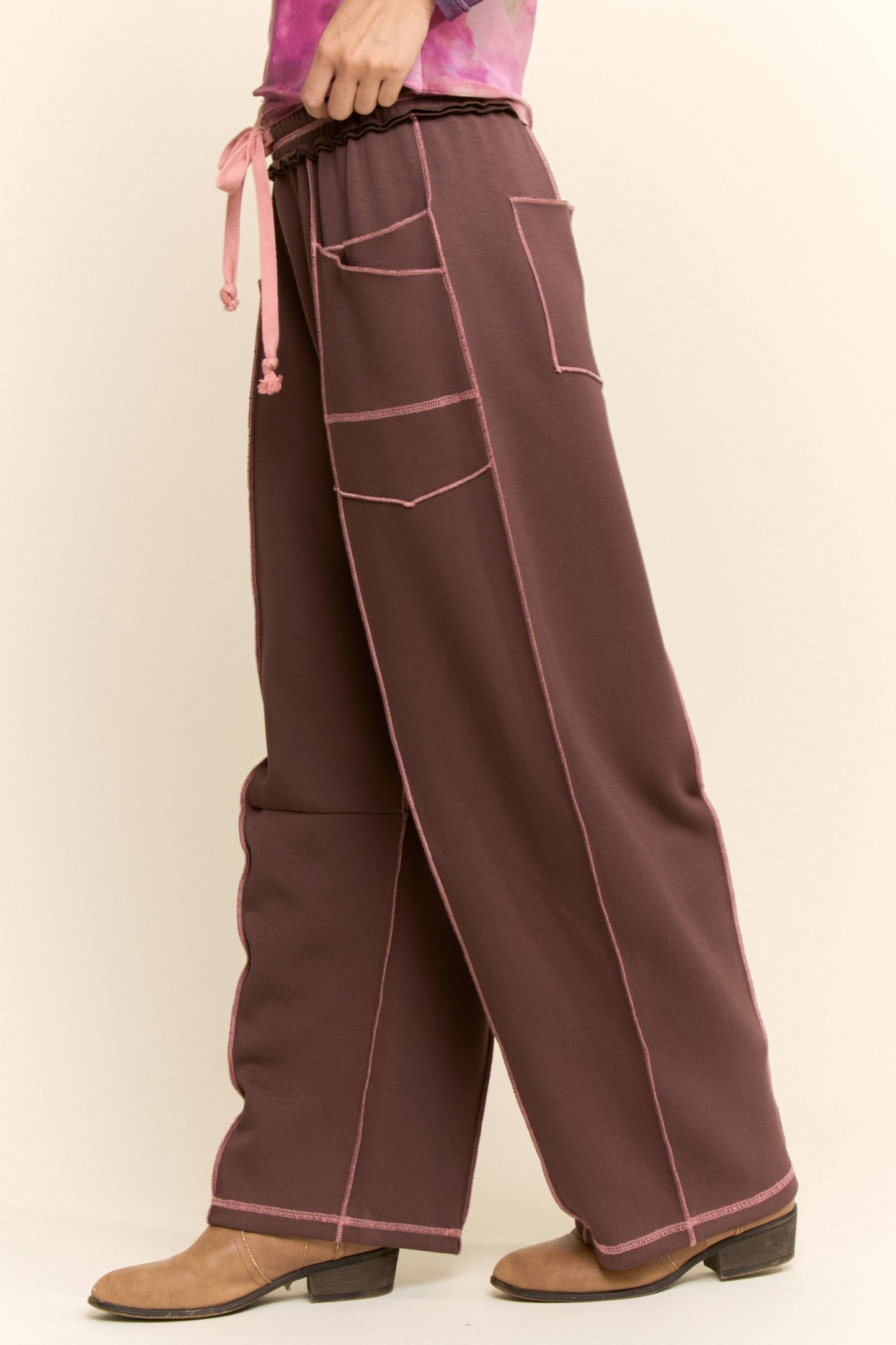 Mocha with Pink Trim Barrel Pants