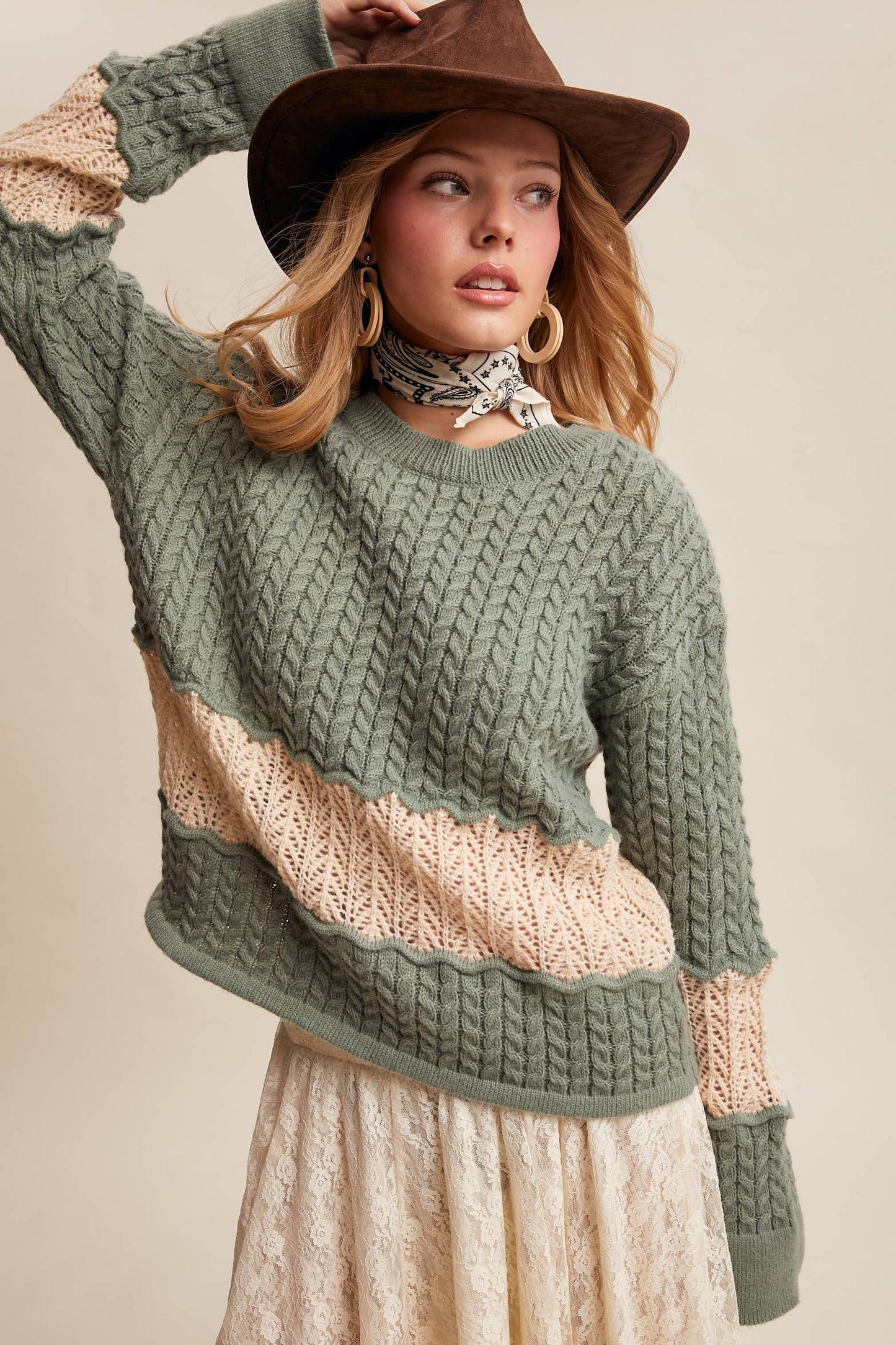 Toni Color-block Cable Knit Sweater