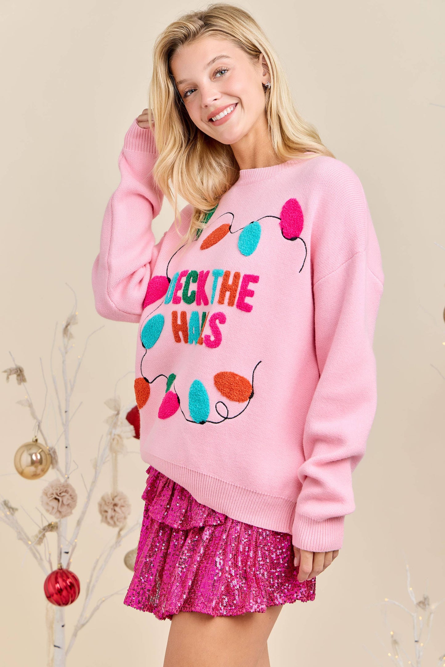 Deck the Halls Pink Christmas Sweater