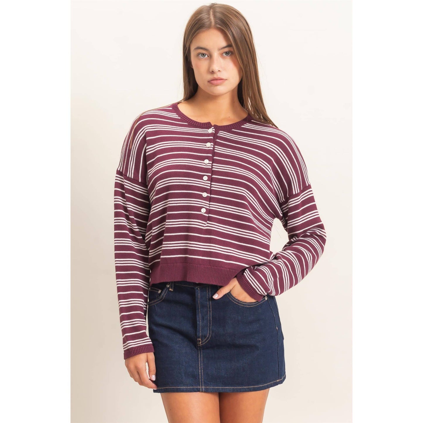 Jane Striped Henley Sweater