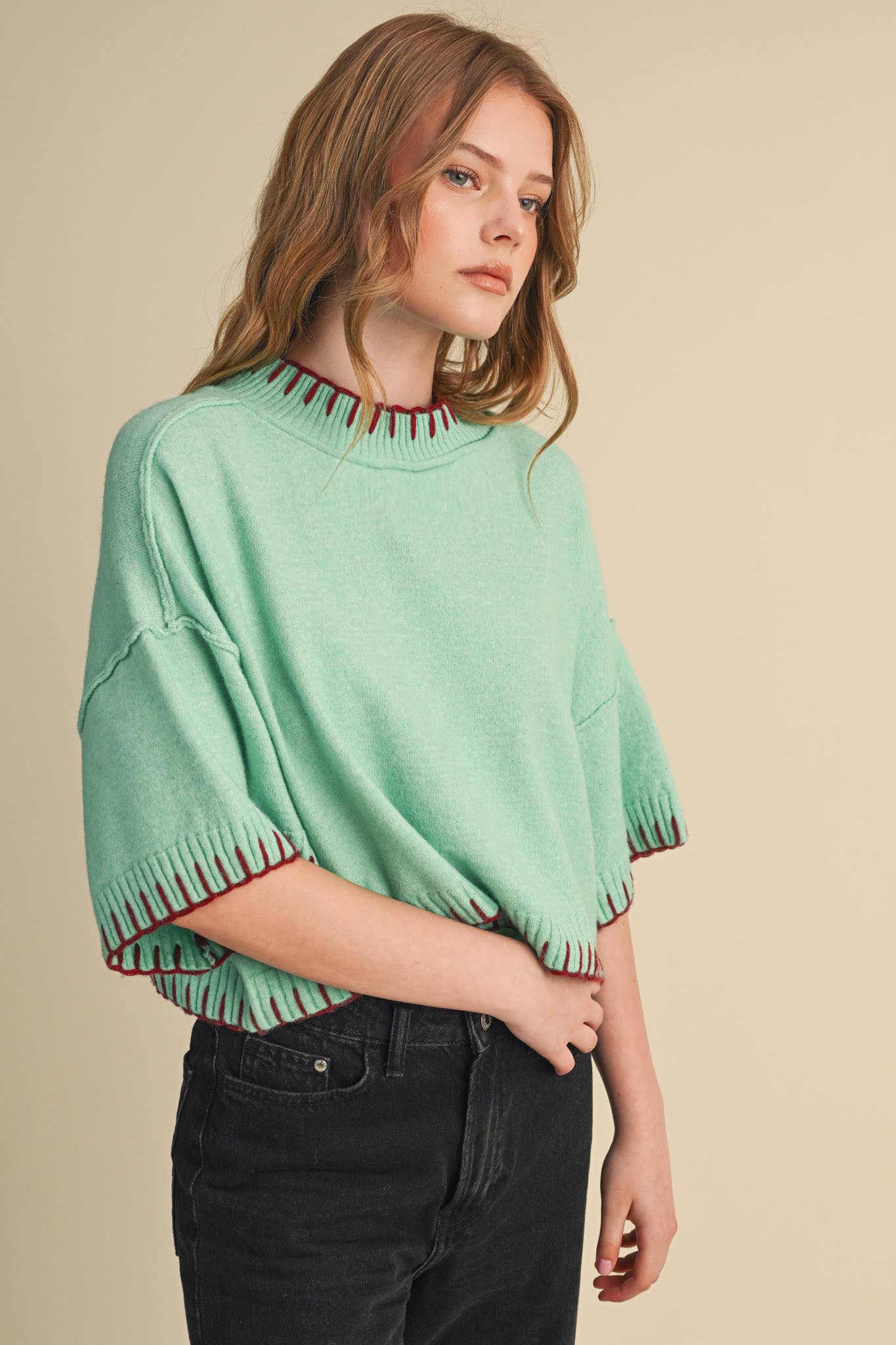 Marley Blanket Stitch Short Sleeve Sweater