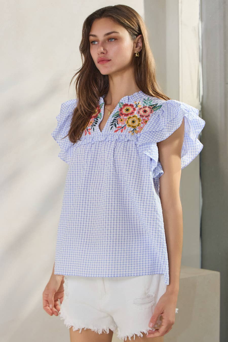 Mandi Seersucker Embroidered Top
