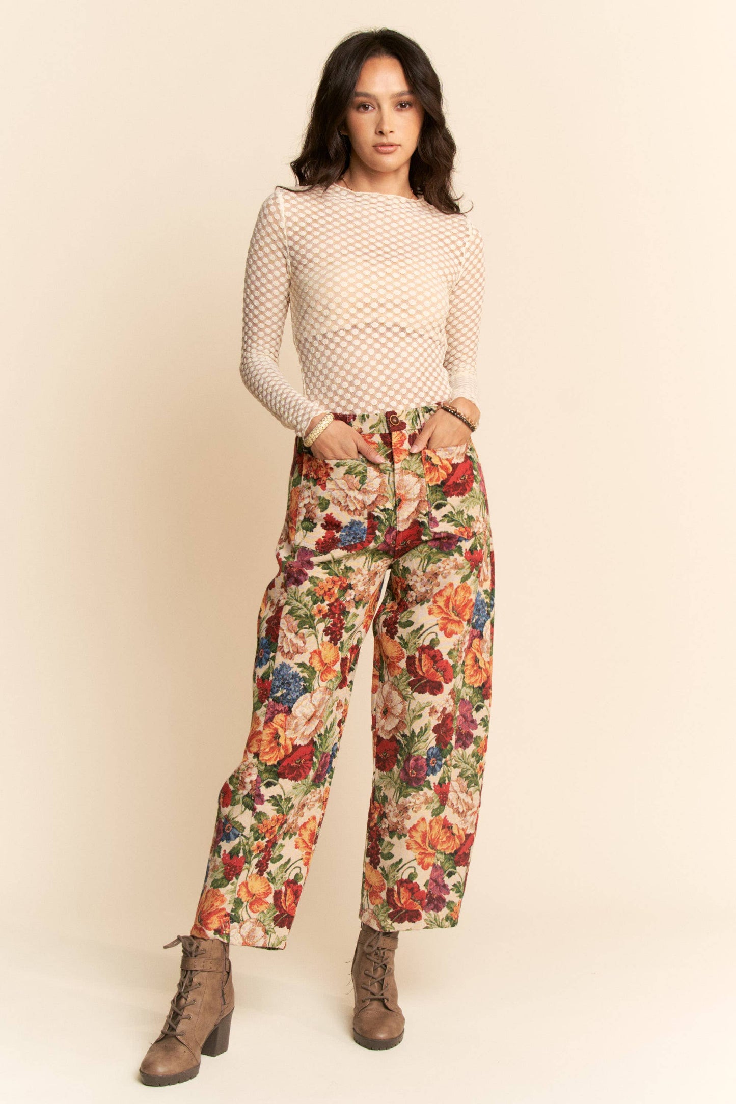Vintage Inspired Floral Barrel Pants