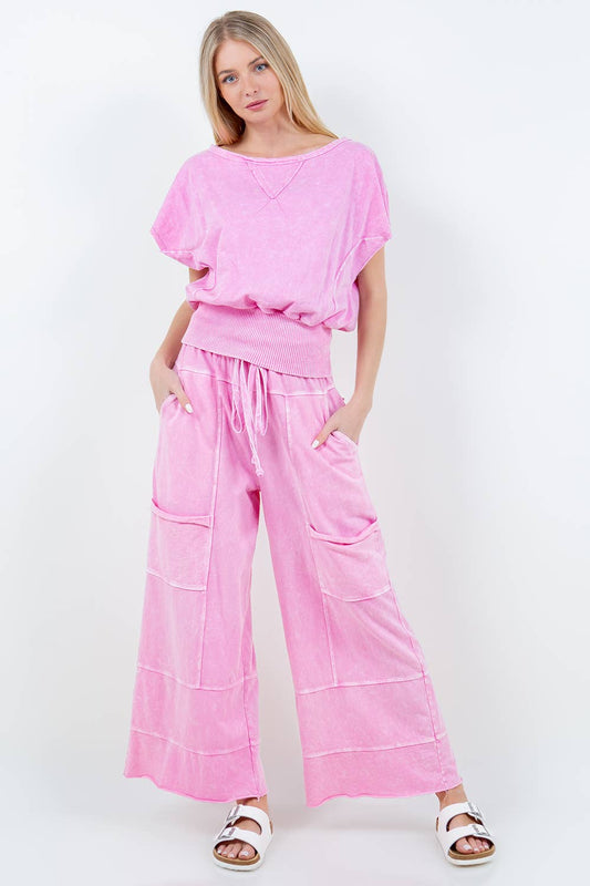 Mineral Washed Wide Leg Pant