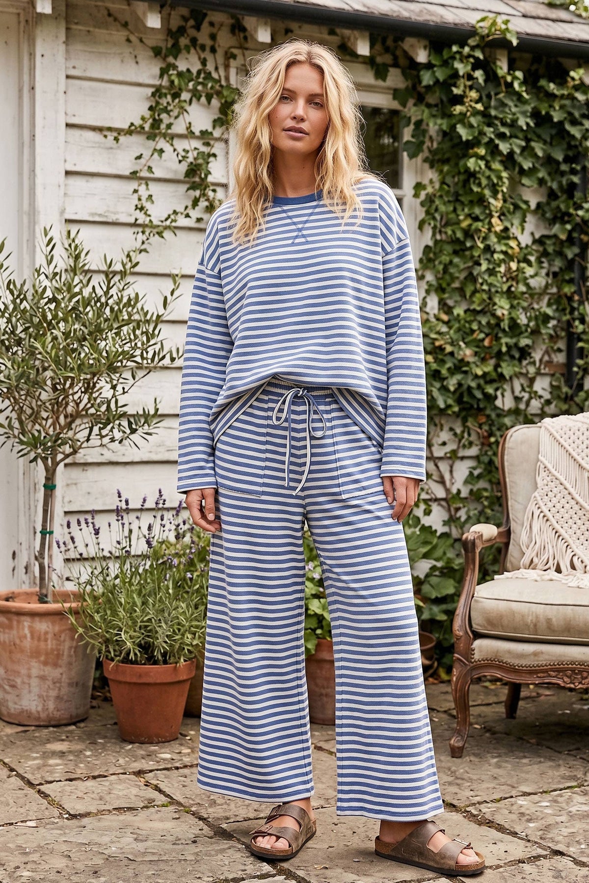 Striped Oversized Top & Wide Leg Pants Set