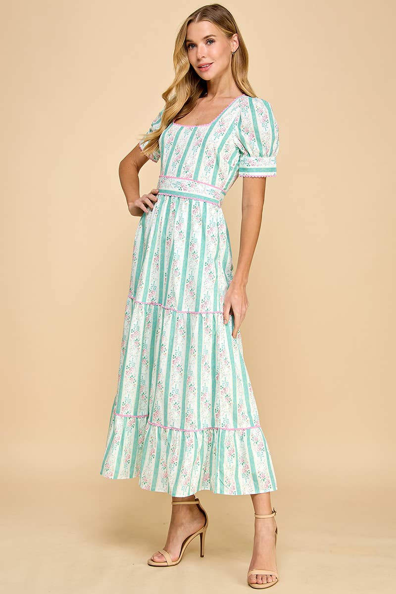 Victoria Striped Floral Midi Dress