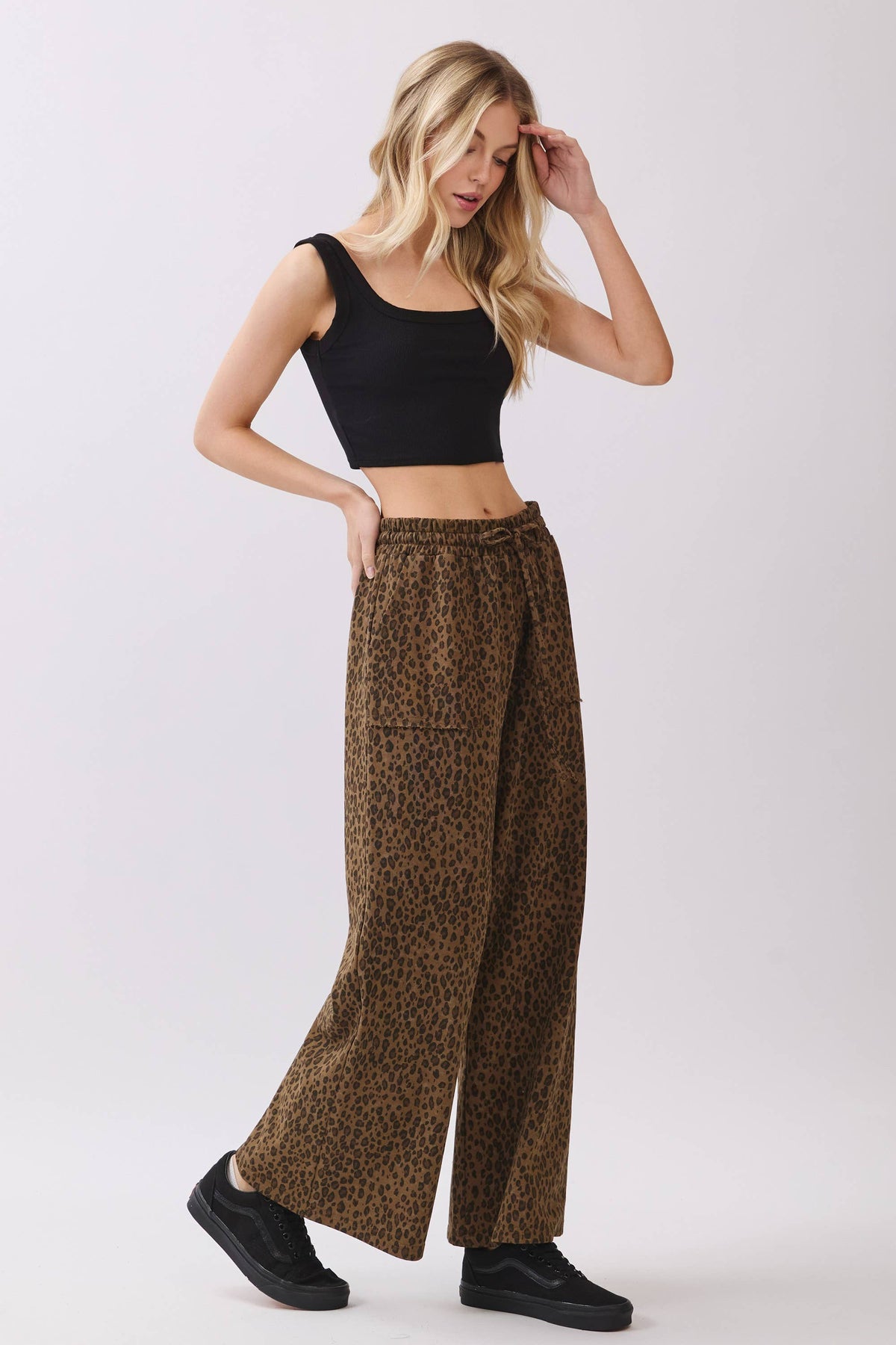 Leopard Wide Leg Drawstring Pants