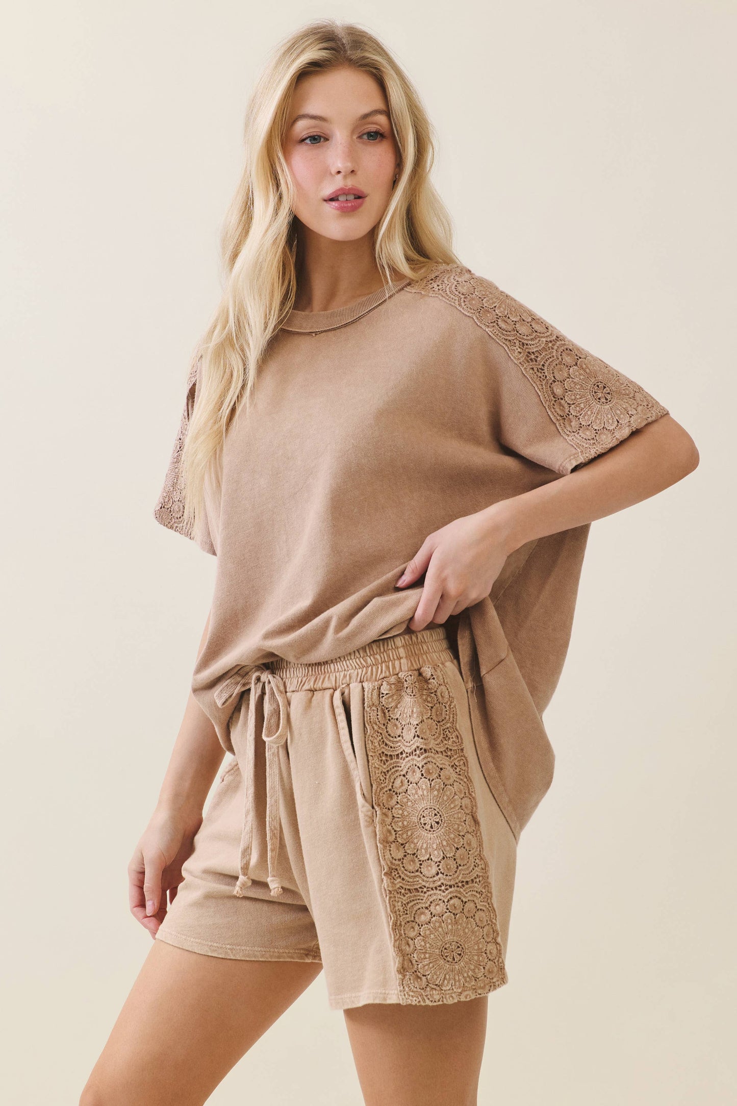 Mineral Washed Boho Trim Shorts