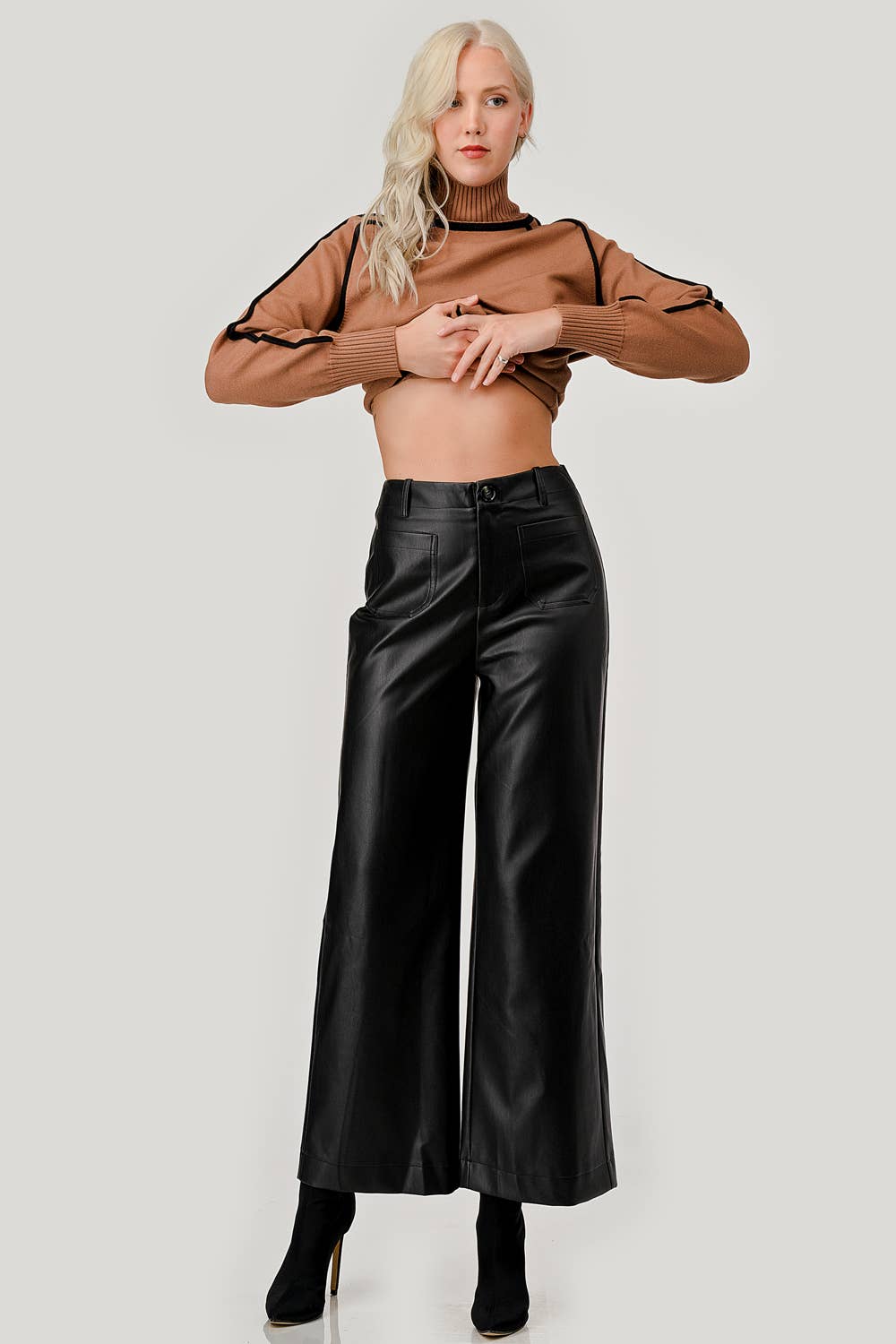 Faux Leather Wide-Leg Pants