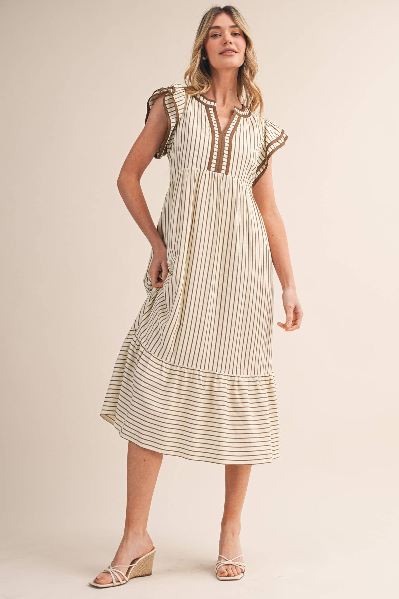 Maddi Striped Flutter Sleeve Midi